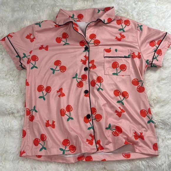 Cherry Print Women's Pink Pajamas SZ Med - Picture 2 of 8